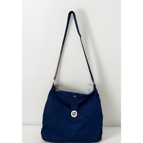 Baggallini Helsinki Large Shoulder Hobo Tote Travel Organizer Bag Blue Silver - Picture 1 of 10